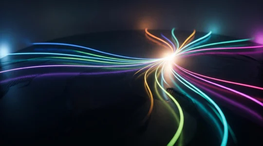 Représentation visuelle abstraite de la convergence de plusieurs flux de communication vers un point central, symbolisant une stratégie marketing intégrée