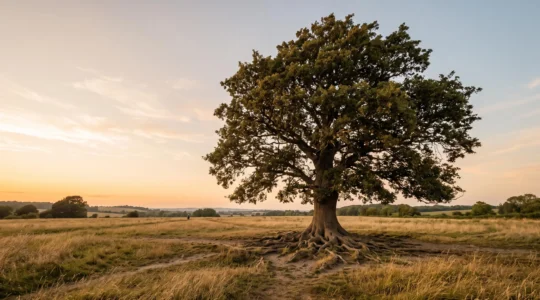 Arbre majestueux aux racines profondes symbolisant la croissance organique et durable générée par une stratégie de contenu de blog
