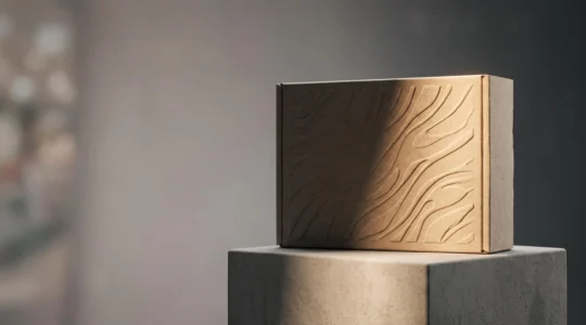 Produit soigneusement mis en scène sous une lumière dramatique illustrant l'impact d'un packaging optimisé sur la décision d'achat