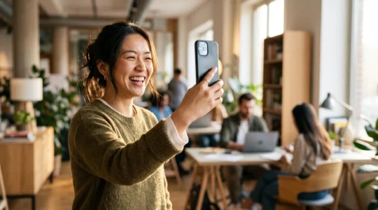 Une personne filme une scène avec un smartphone, capturant un instant de partage authentique symbolisant la viralité du contenu vidéo