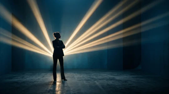 Illustration symbolique d'une silhouette professionnelle entourée de faisceaux de lumière qui se multiplient, représentant la croissance exponentielle de la visibilité grâce a une strategie reseaux sociaux coherente